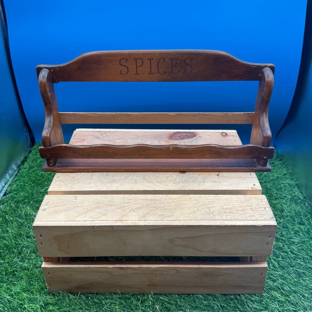 Vintage Wooden Spice Rack - Wall Mount - Single Tier Country Kitchen Herb Shelf